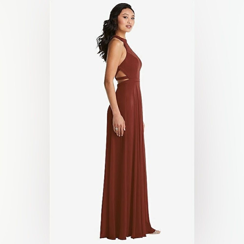 Dessy Collection | STAND COLLAR HALTER MAXI DRESS - Picture 3 of 7